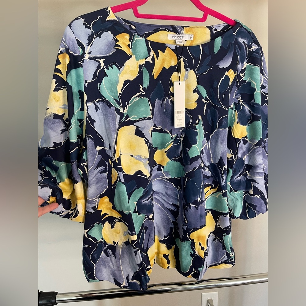 Chico's Multicolor Flower Leaf Print Blouse